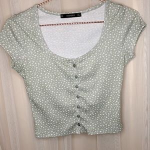 Floral Sage Button-up Crop